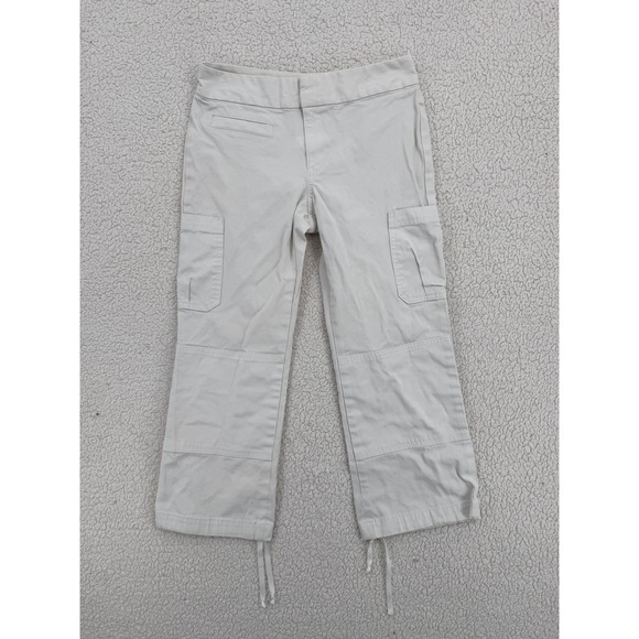Banana Republic Women White Ivory Cropped Cargo Pants Drawstring Hem Size 2 - Picture 1 of 5